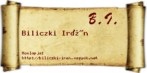 Biliczki Irén névjegykártya